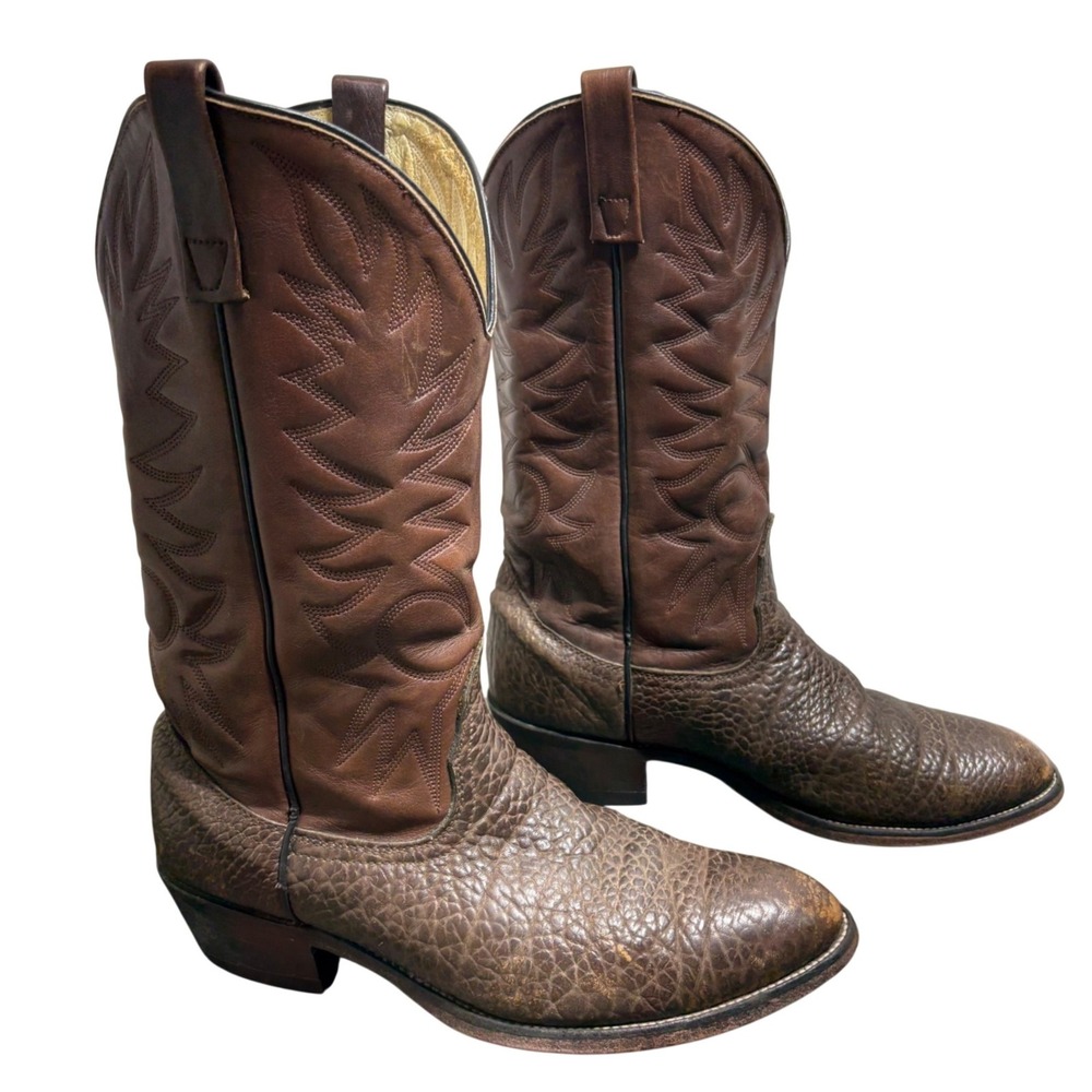 Mason Western Cowboy Boots Mens 9 Brown Leather Stitched Made In USA Vintage
